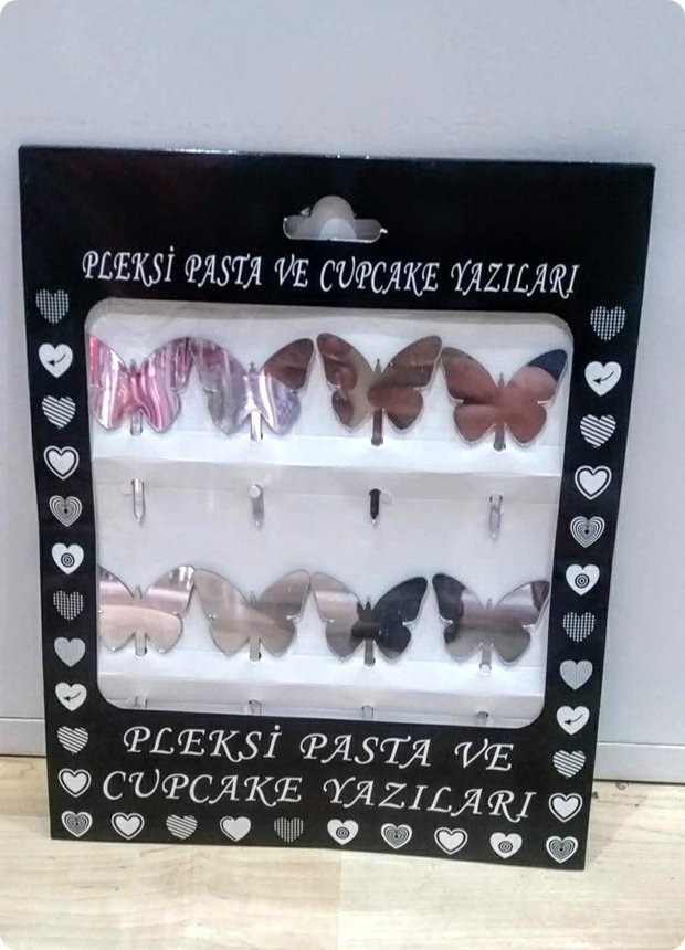 8 Li Kelebek Pleksi ayna cup cake, pasta süsü Sunum ve Süsleme e