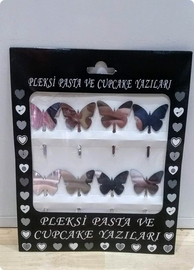 8 Li Kelebek Pleksi ayna cup cake, pasta süsü Sunum ve Süsleme e