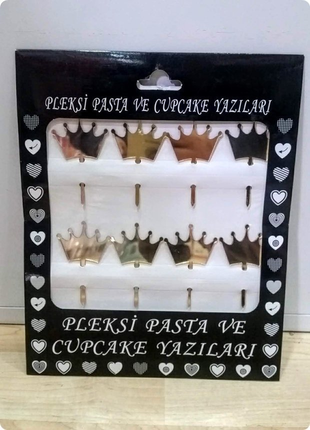 8 Li Pleksi Taç ayna cup cake, pasta süsü Sunum ve Süsleme e