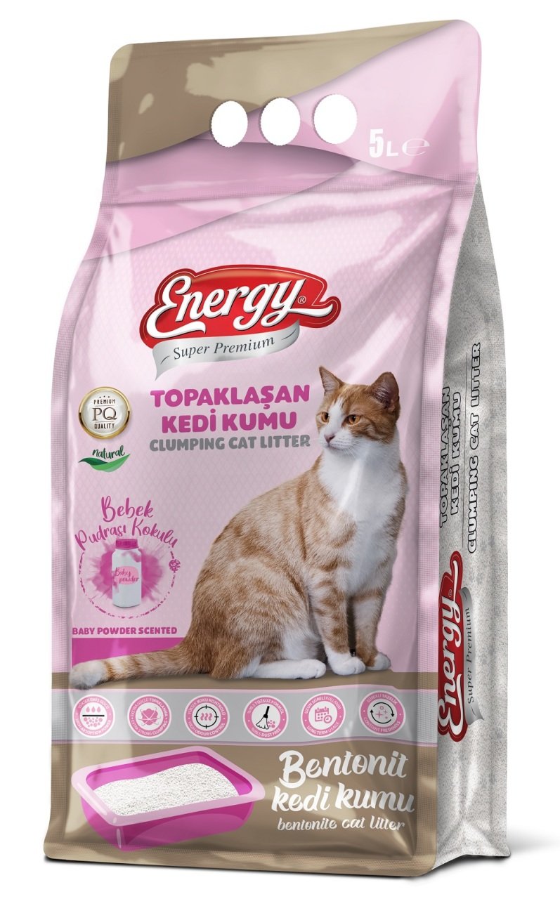 Energy Bentonit Kedi Kumu Bebek Pudrası Kokulu 5 Lt Energy Orijinal