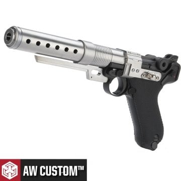 AW Custom 6'' Luger P08 BULL BARREL Gas Blowback Airsoft Tabanca - Gümüş - Siyah