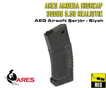 ARES AMOEBA HIGHCAP 300BB 5.56 REALISTIC AEG MAGAZINE ŞARJÖR - SIYAH