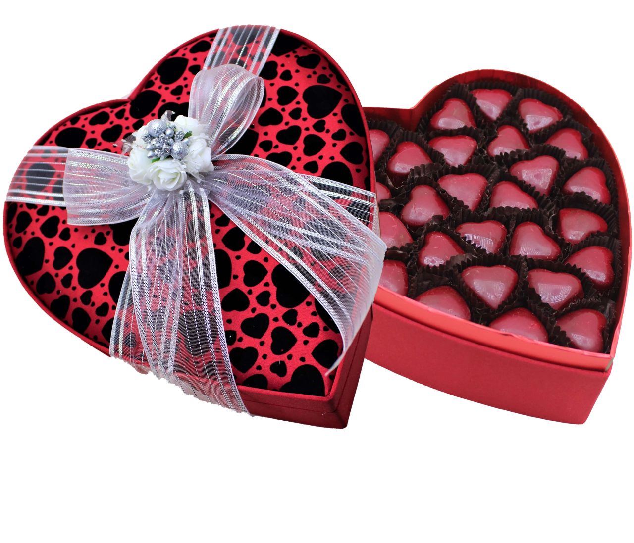 Dark Brown Kalp Desenli Kalpli Çikolata Kutusu Kırmızı Kalp Spesiyel