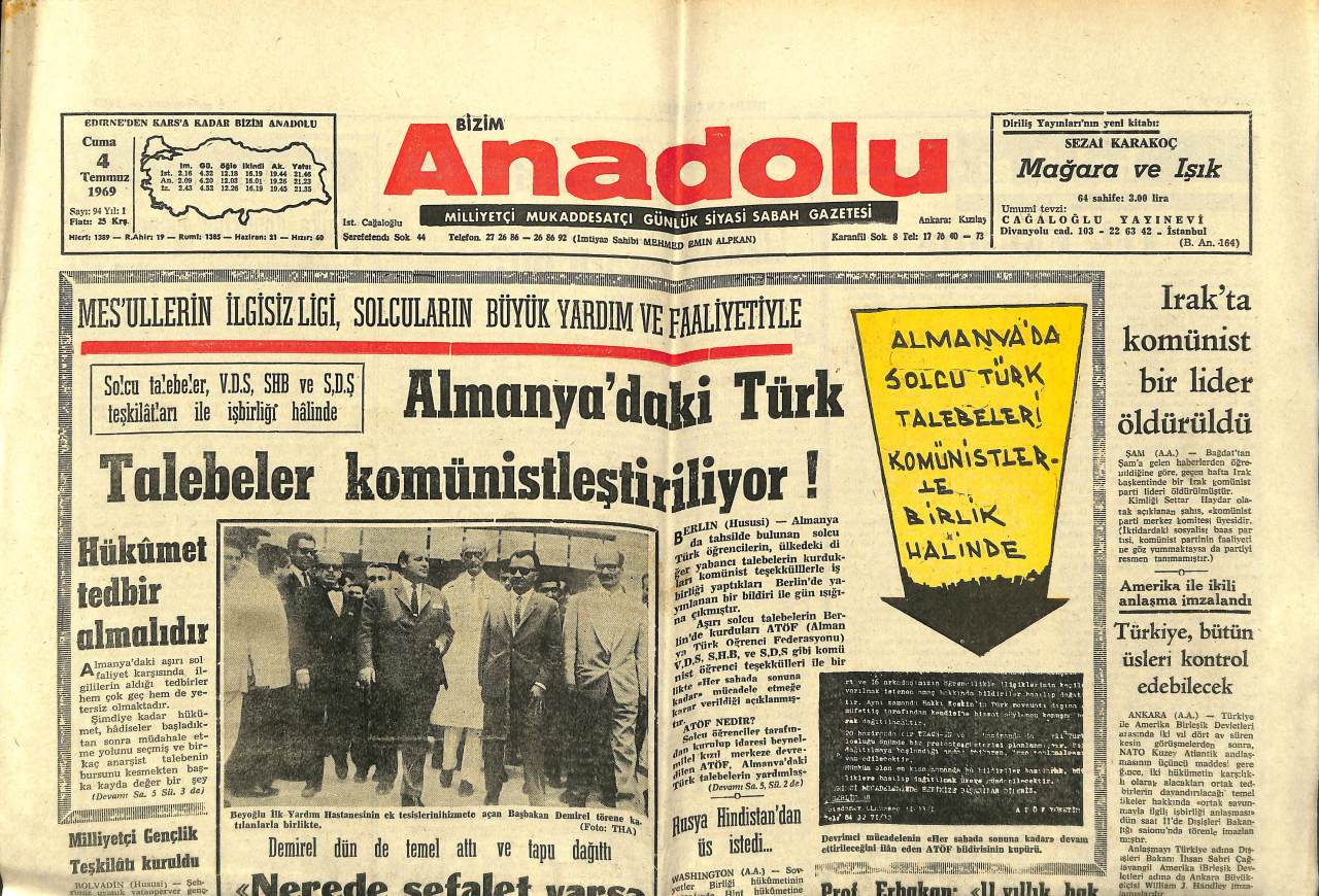 Bizim Anadolu Gazetesi 4 Temmuz 1969 - Almanya'daki Türk Talebeler ...