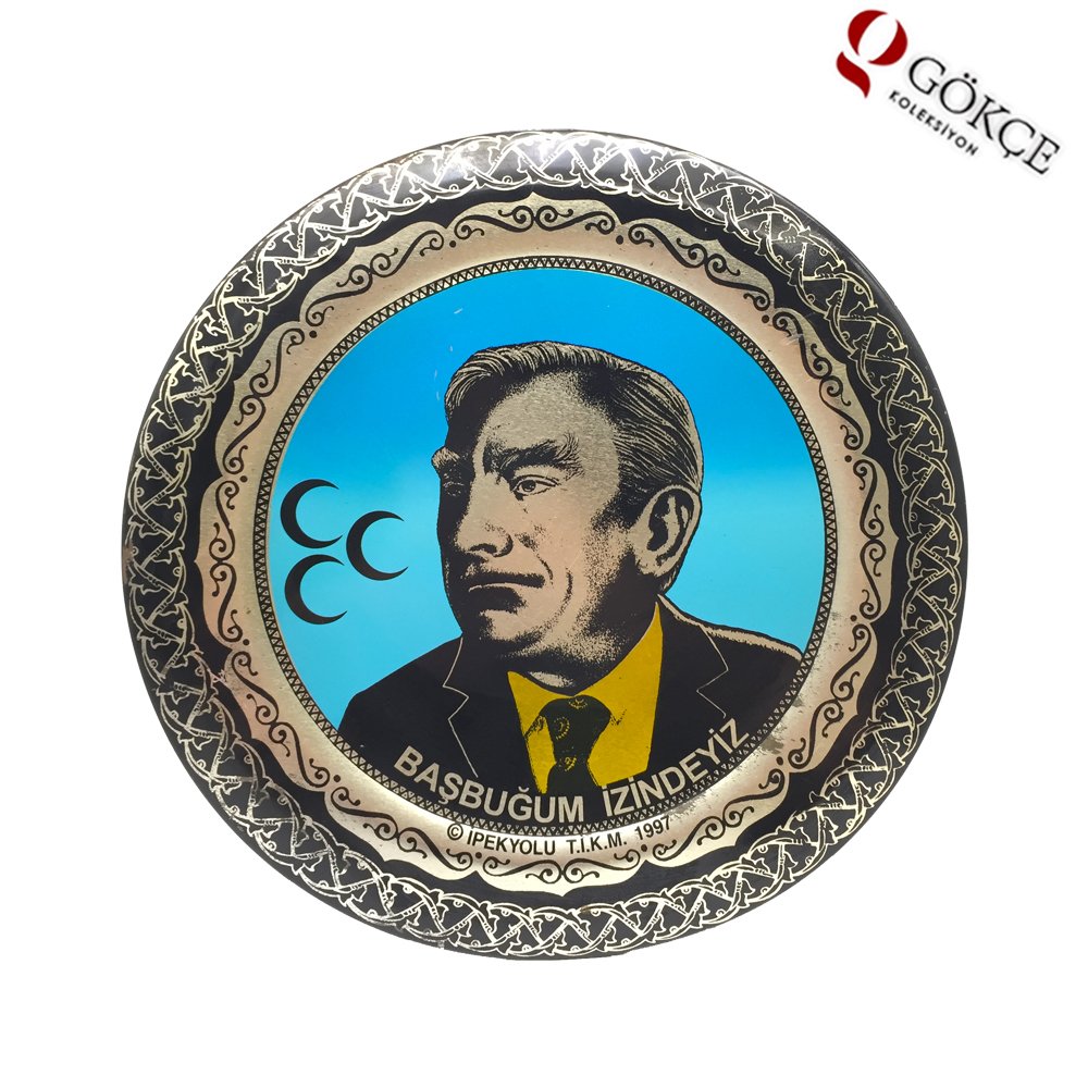 Alparslan Türkeş Portreli Çelik Duvar Tabağı AOB561 Duvar Tabağı