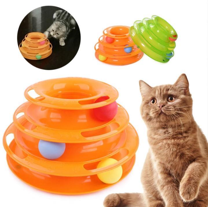 Kedi Top Kovalama Oyuncağı 3 Katlı Kedi Oyun Kalesi Top Oyunu Seti Turuncu