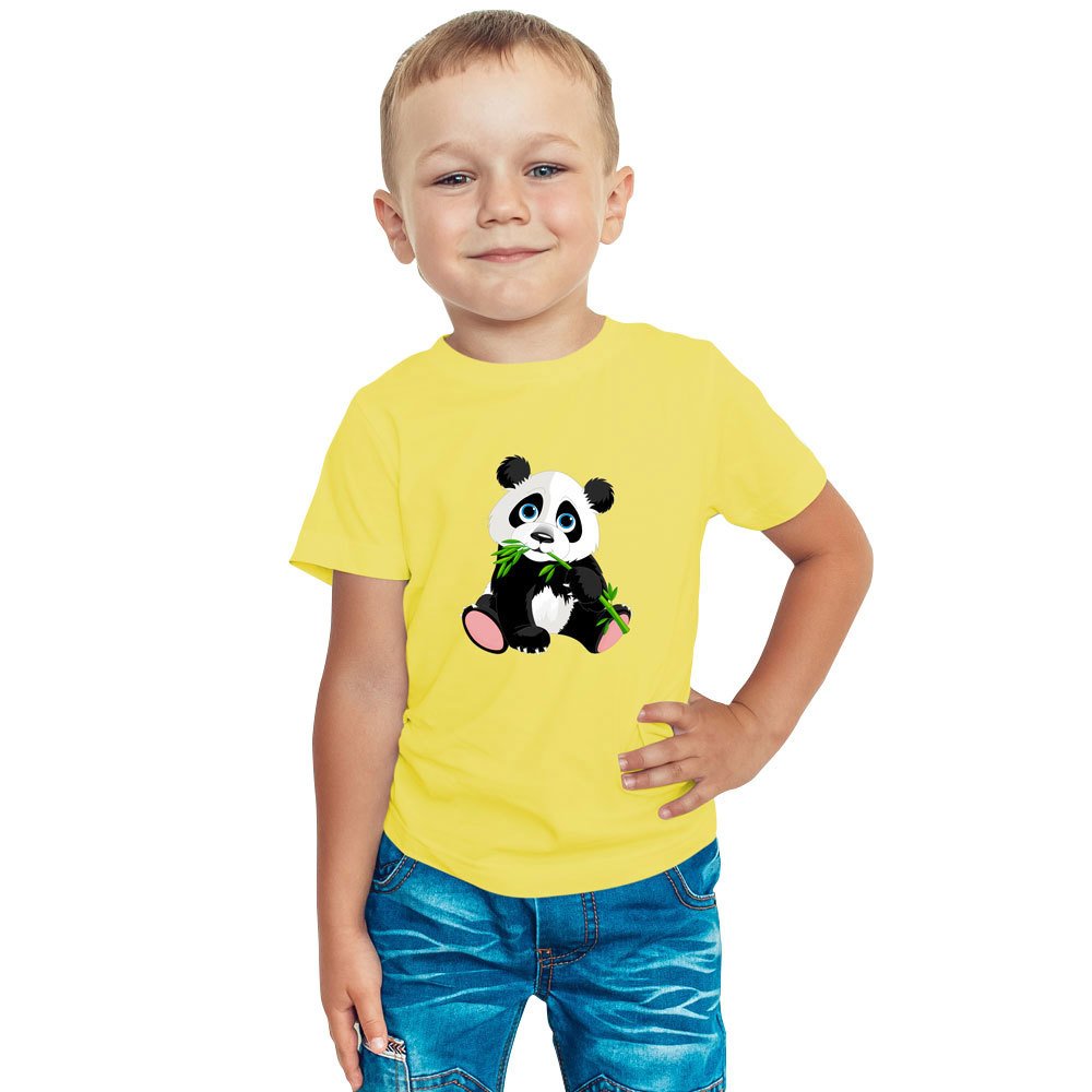 Panda Bisiklet Yaka Kisa Kol Cocuk Tisort Sari 10 Yas