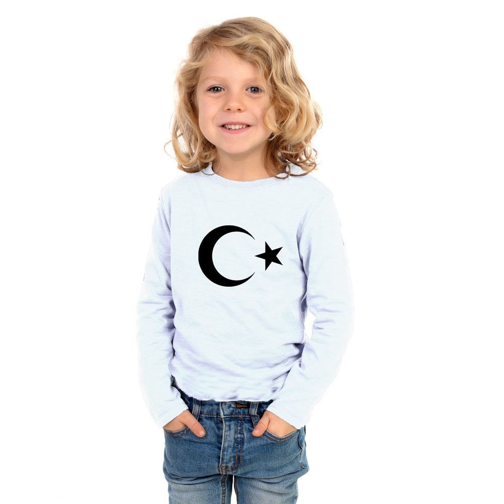 Ay Yildiz Bisiklet Yaka Uzun Kol Cocuk Tisort Beyaz 5 Yas