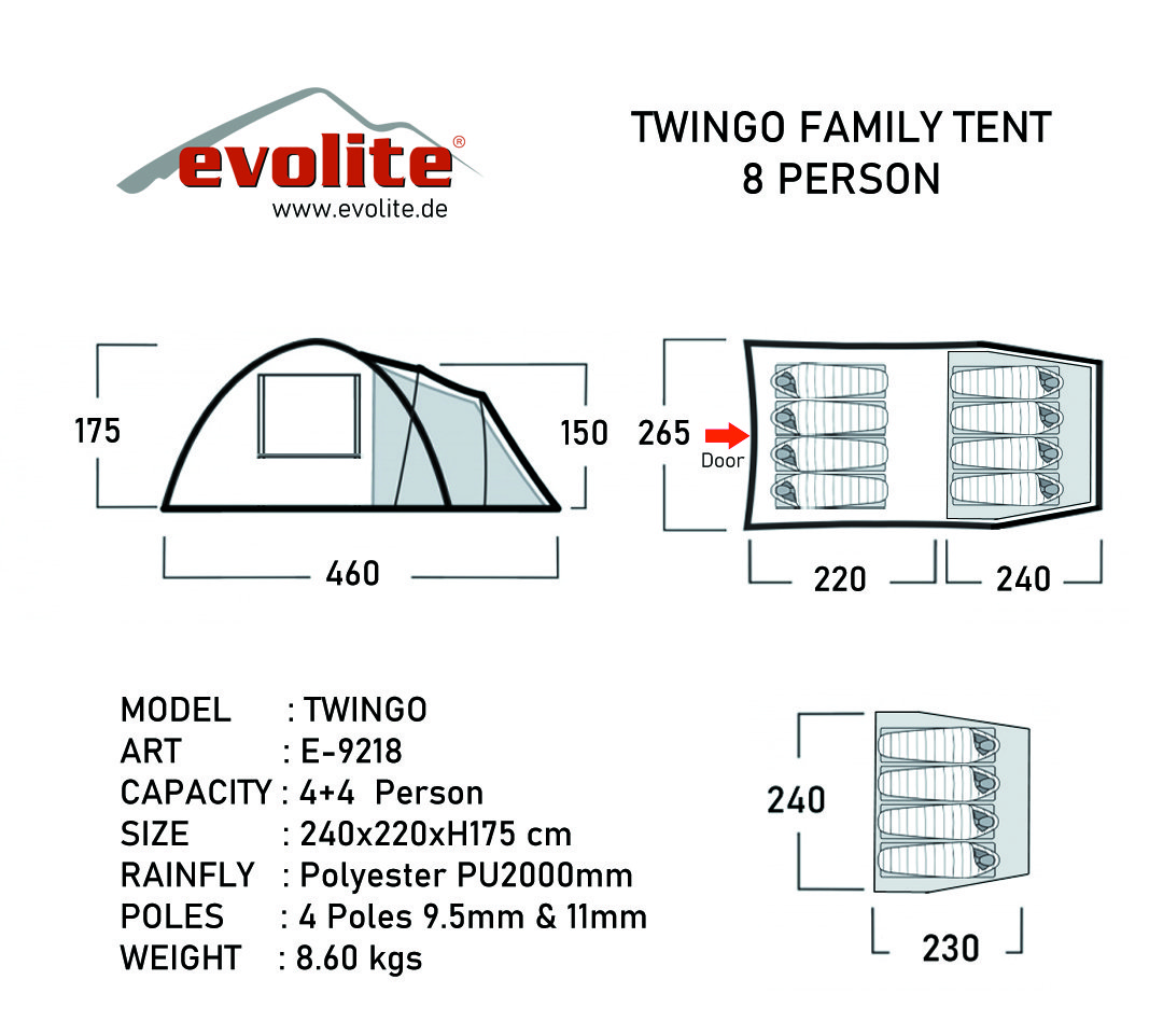 Evolite Twingo 8 Kişilik Aile Çadırı