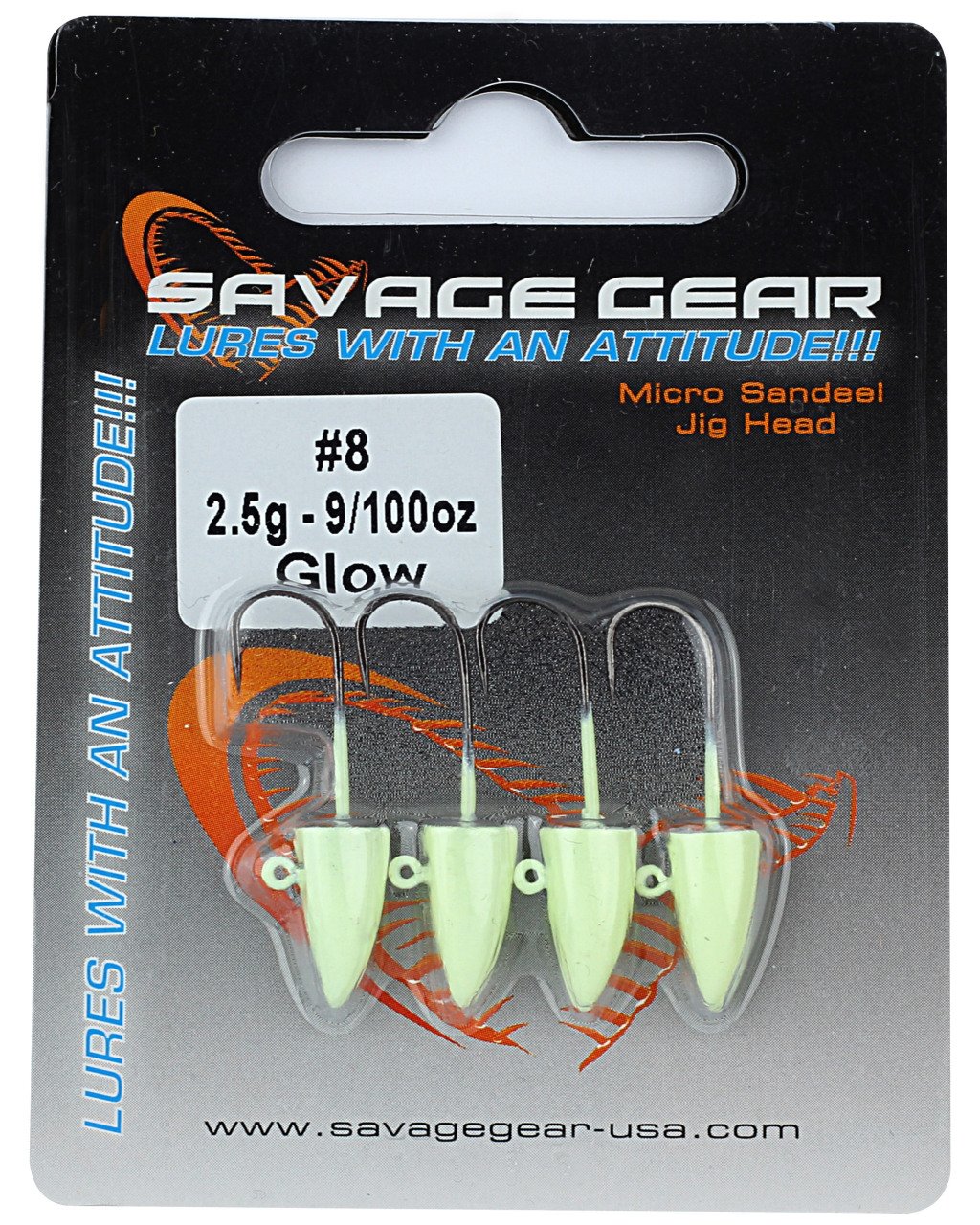 Savage gear LRF Micro sandeel jigghead 3g #8 4pcs Glow Suni Yem