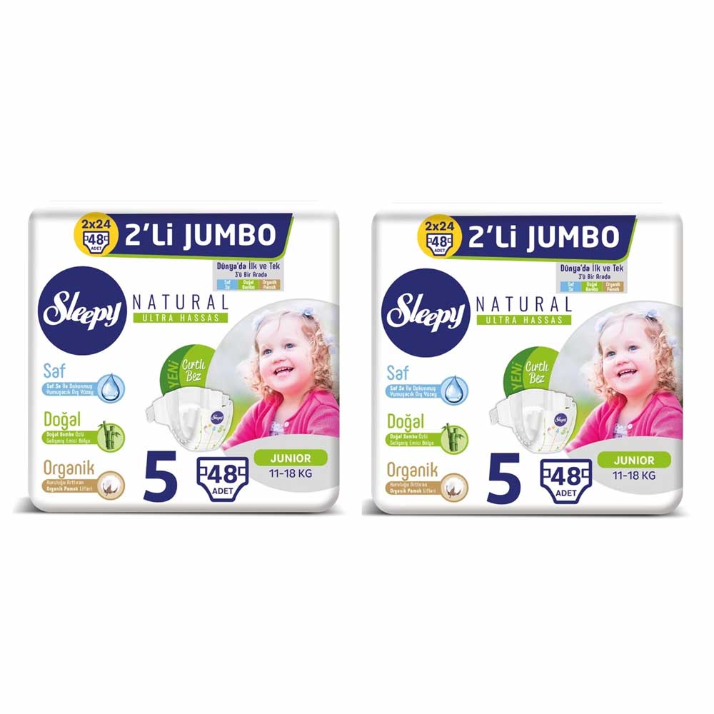 Sleepy Natural Bebek Bezi İkili Jumbo 5 Beden 2x48 li 96 Adet Satın Al