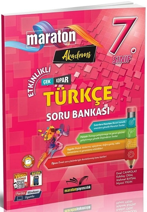 Maraton 7. Sınıf Türkçe Etkinlikli Çek Kopar Soru Bankası Maraton Yayınları