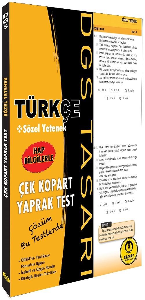 Tasarı DGS Türkçe Sözel Yetenek Yaprak Test Çek Kopart Tasarı Yayınları