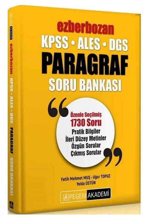 Pegem 2024 KPSS ALES DGS Paragraf Ezberbozan Soru Bankası Pegem Akademi Yayınları
