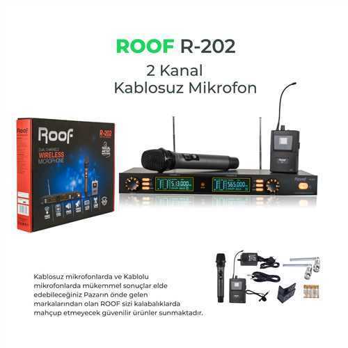 Roof R-202 E-Y Uhf Band Dijital Çift Kanal EL- YAKA Tipi Telsiz Kablosuz Mikrofon