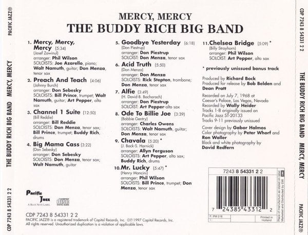 Buddy Rich Big Band Mercy Mercy 1968 Cd 1997 Edition 3791