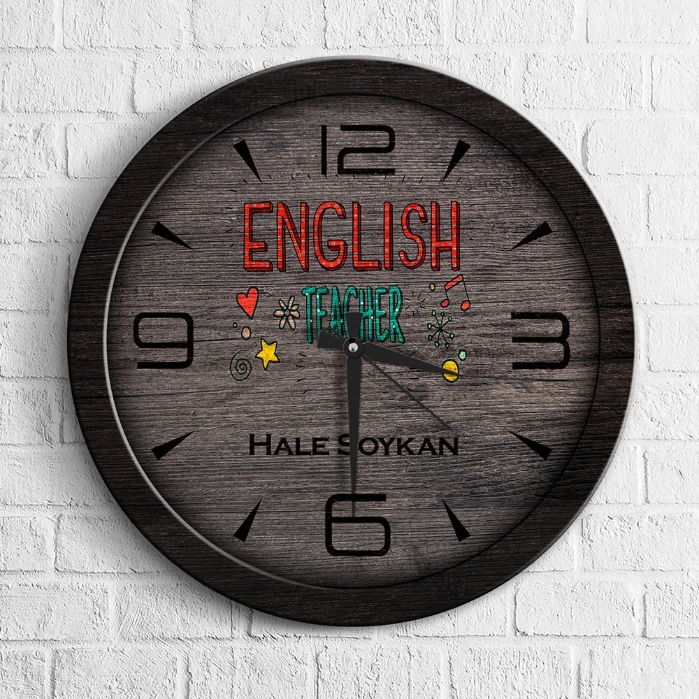 Kişiye Özel Mesleki İngilizce Öğretmeni Ahşap Duvar Saati 3