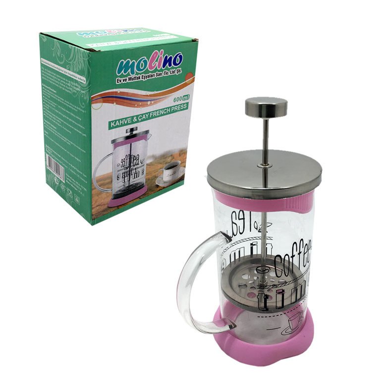 Lüx Cam Bitki Çayı Demleme Süzgeci 600ml Büyük French Press Filtre