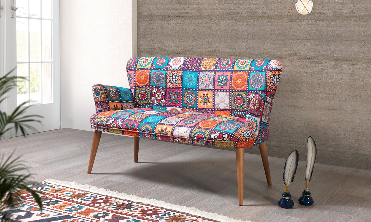 Liya Patchwork İkili Koltuk, Salon, Balkon MobilyaBazari İkili Koltuk