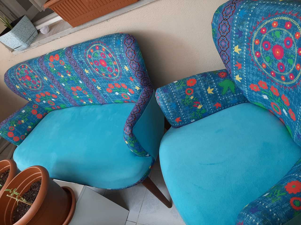 Etnik Desen Turkuaz İkili Koltuk, Salon, Balkon MobilyaBazari İkili