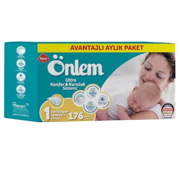 Önlem Bebek Bezi Aylık Paket 1 Beden Newborn 2 2 5 kg 176 Adet