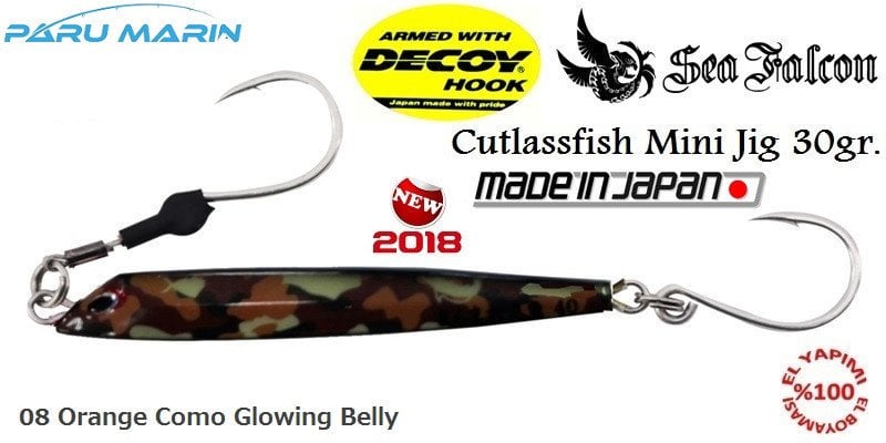 Sea Falcon Cutlassfish Jig Mini 30gr. 08 Orange Como Glowing Belly Sea Falcon Cutlassfish Jig Mini 30gr. 08 Orange Como Glowing Belly