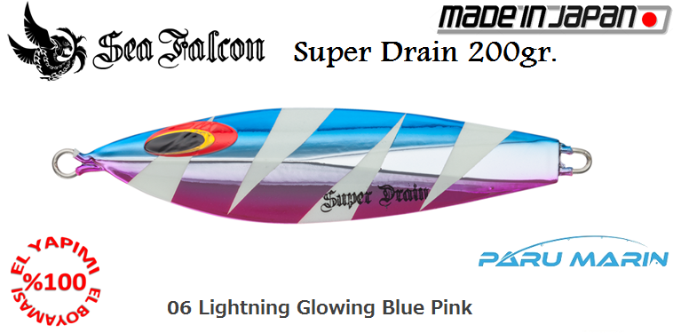 Sea Falcon Super Drain Jig 200gr. #06 Lightning Glowing Blue Pink Sea Falcon Super Drain Jig 200gr. #06 Lightning Glowing Blue Pink