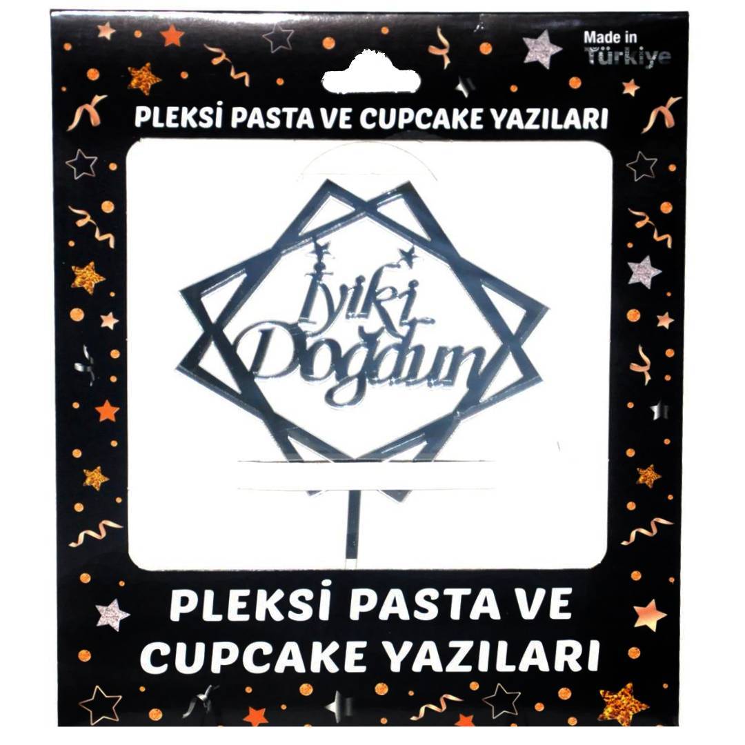 İyi ki Doğdun Çerçeveli Pleksi Gümüş Pleksi Pasta Yazıları