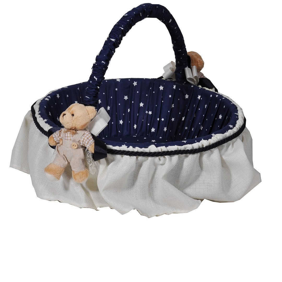PartiPan Ayıcıklı Keten Takı Yastığı Ve Sepeti Mavi Erkek Bebek Baby