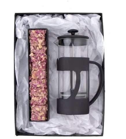 500 Ml French Press ve Single slim Gül Yapraklı Lokum Siyah