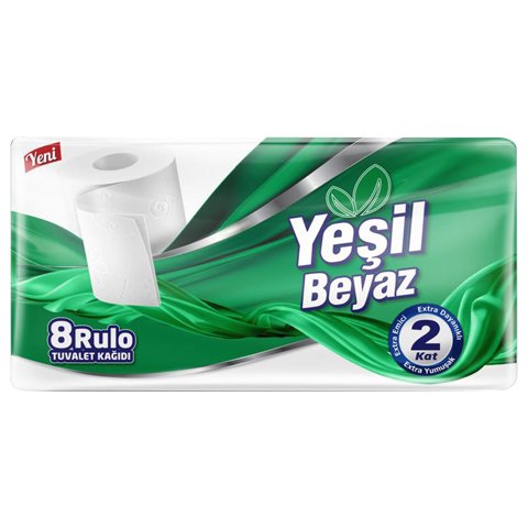 Yesil Beyaz Cift Katli 8 Rulo Tuvalet Kagidi Fiyati