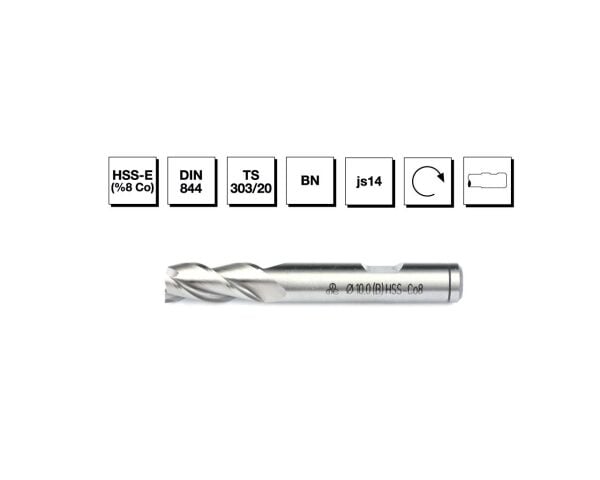 HSS - E (-Co) DIN 844 BN  2 mm Silindirik Saplı Parmak Freze - KISA