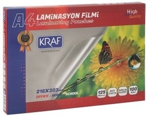 Kraf A4 Laminasyon Filmi Parlak 125 mic 100'lü