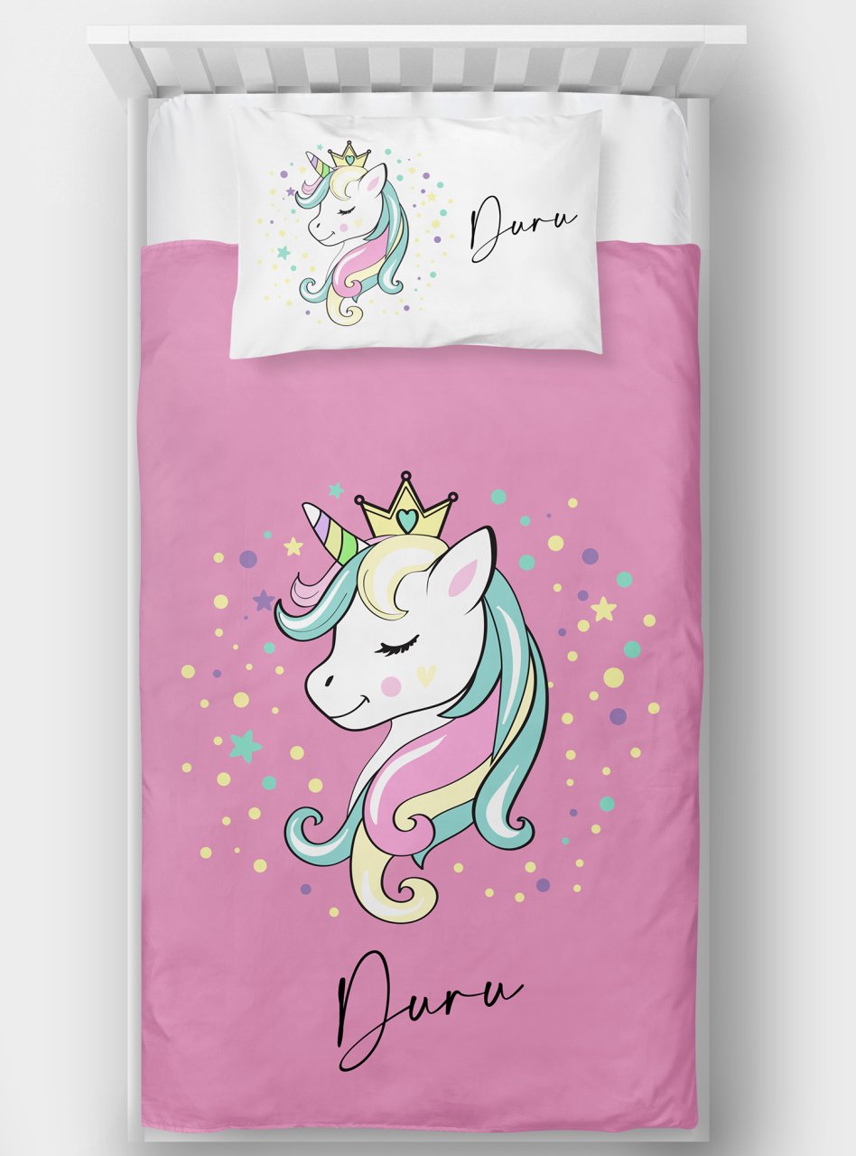 Kisiye Ozel Tek Kisilik Yatak Ortusu Unicorn