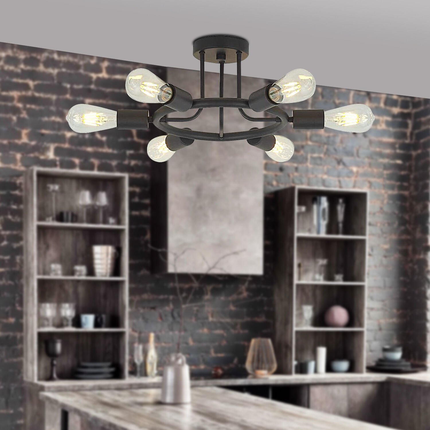 kitchen with chandelier