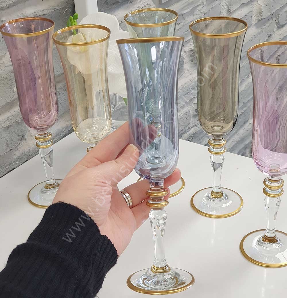 6�lı Renkli Kahve Yanı Bardağı Senfoni Lüsterli 175 CC