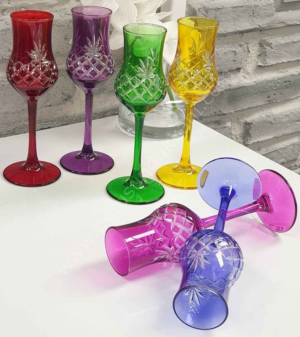 6�lı Renkli Kesme Kahve Yanı Su Bardağı Grappa