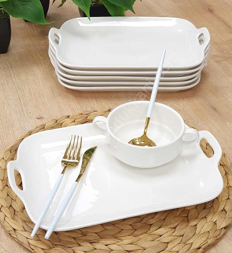 Tekbir Çift Kulplu Geniş Porselen Servis Tabağı 32 CM