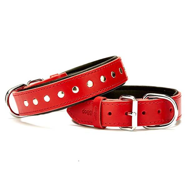 Doggie Comfort Deri Rivetli Köpek Boyun Tasması Medium Kırmızı 3.5x47-55 Cm