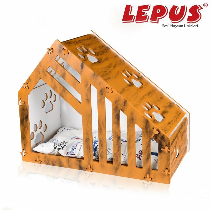 Lepus Luxury Villa Kedi ve Küçük Köpek Yuvası Hardal 36x62x75h cm