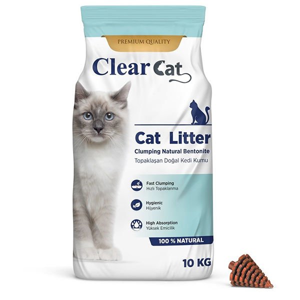Clear Cat Kokusuz Topaklanan Doğal Bentonit Kedi Kumu İnce 5 Kg