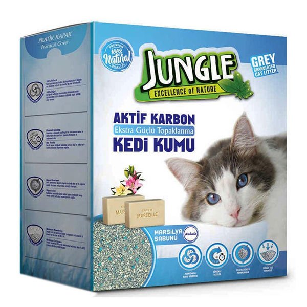 Jungle Karbonlu ve Marsilya Sabunlu İnce Taneli Topaklanan Kedi Kumu 6 Lt