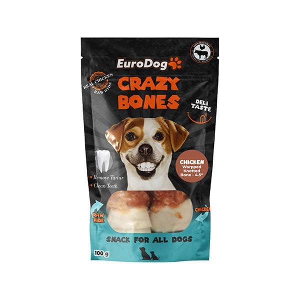 EuroDog Crazy Bones Dental Düğümlü Tavuk Sargılı Köpek Ödül Maması 2li 100 Gr