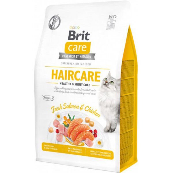 Brit Care Hipoalerjenik Haircare Tavuk ve Somonlu Tahılsız Deri ve Tüy Bakım Kedi Maması 400 Gr
