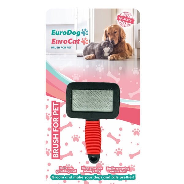Euro Gold Plastik Saplı Kedi ve Köpek Tarama Fırçası Small Kırmızı