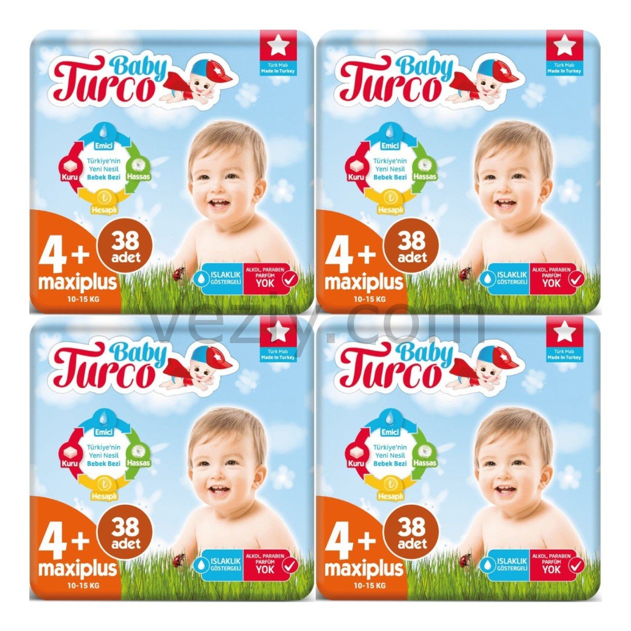 Baby Turco Maxi Plus Bebek Bezi 1015 KG 4+ Beden 4 x 38 Adet