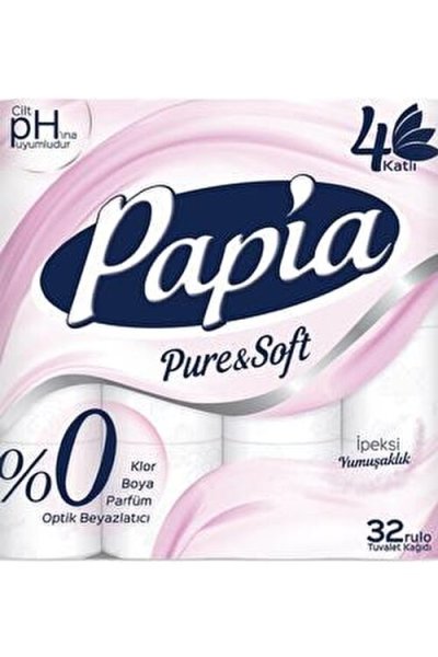 Papia Tuvalet Kağıdı 4 Katlı 32 Rulo Pure&Soft