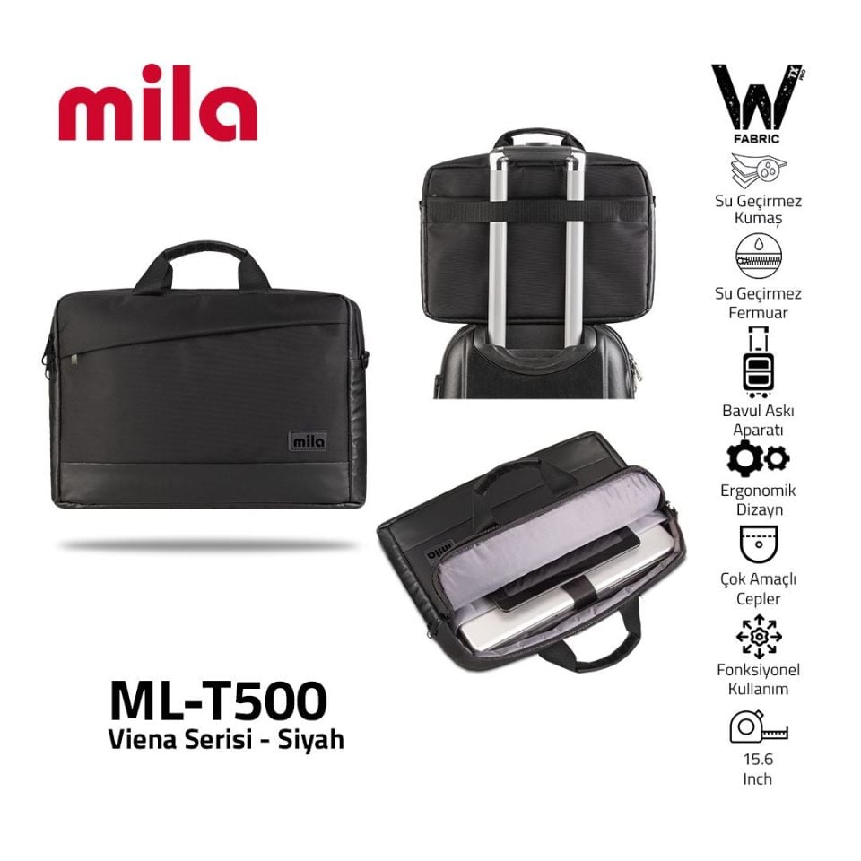 Mila ML-T500 Viena Serisi 15.6'' Su Geçirmez Kumaş Laptop Notebook Taşıma