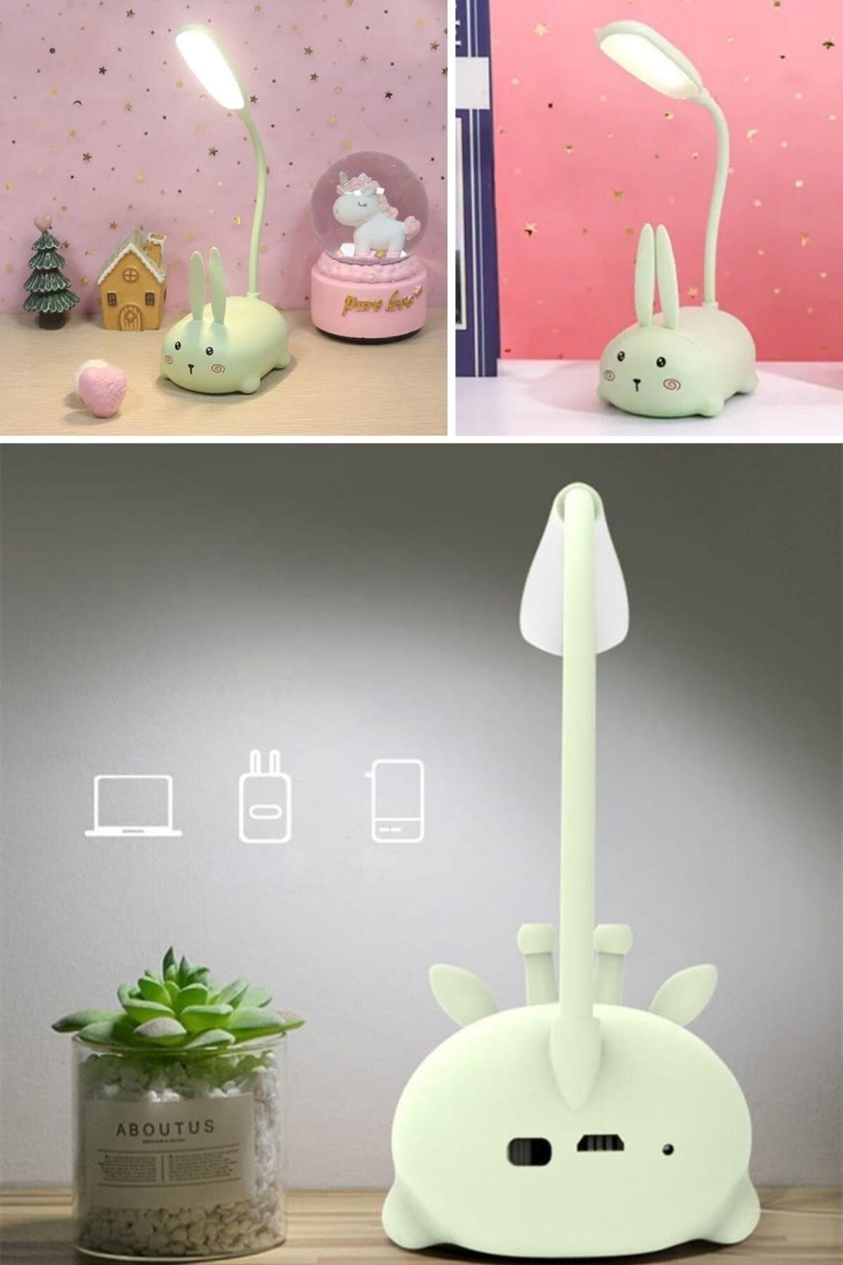 Akrobatik USB Şarj Olabilen Tavşan Model Masa Üzeri Lamba Dekoratif Led Figürlü Gece Lambası