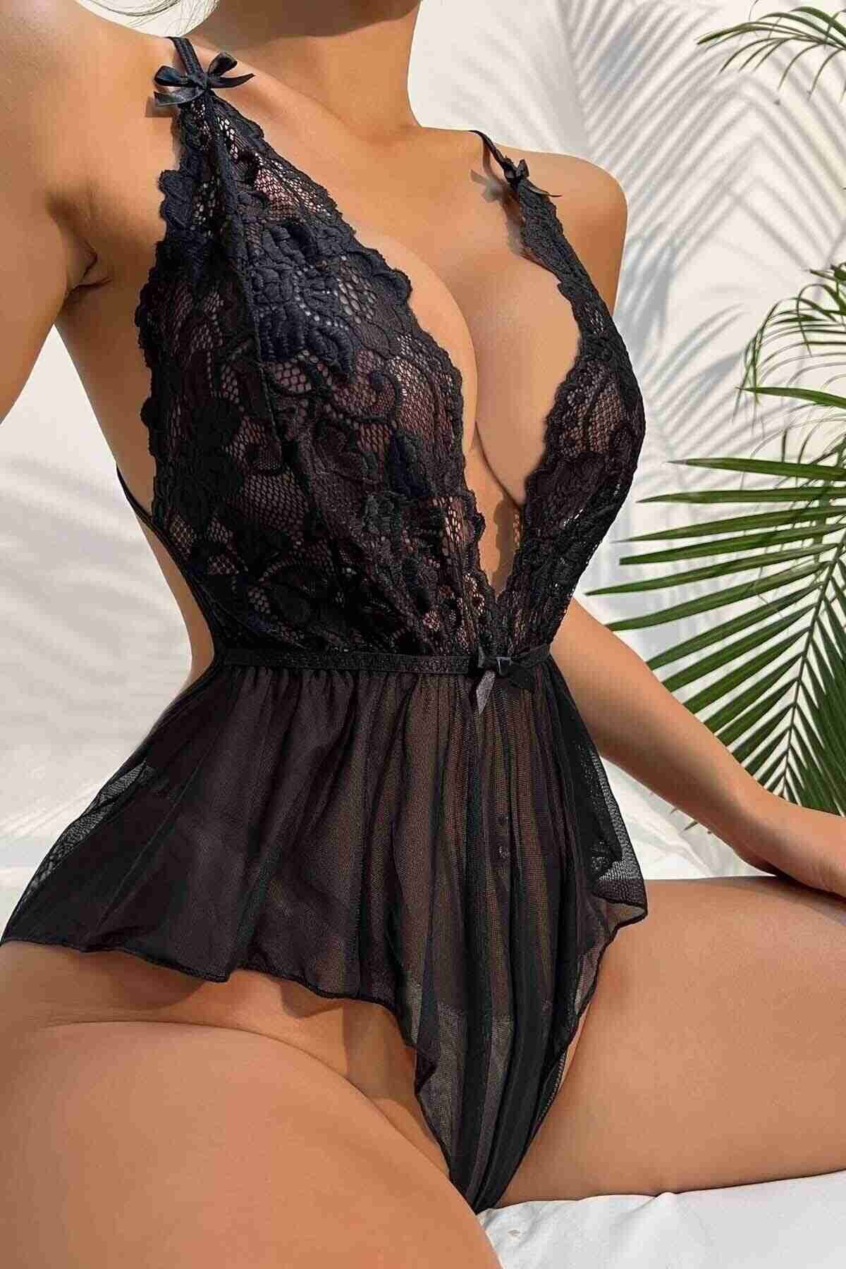 Dantelli Gecelik Babydoll Bodysuit Siyah ABM9197 Dantelli Gecelik Babydoll Bodysuit Siyah ABM9197